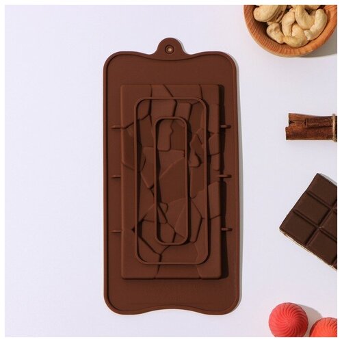 Форма для шоколада ТероПром 6881369 Доляна «Дробленый шоколад», 21,2×10,6×1 см, цвет шоколадный