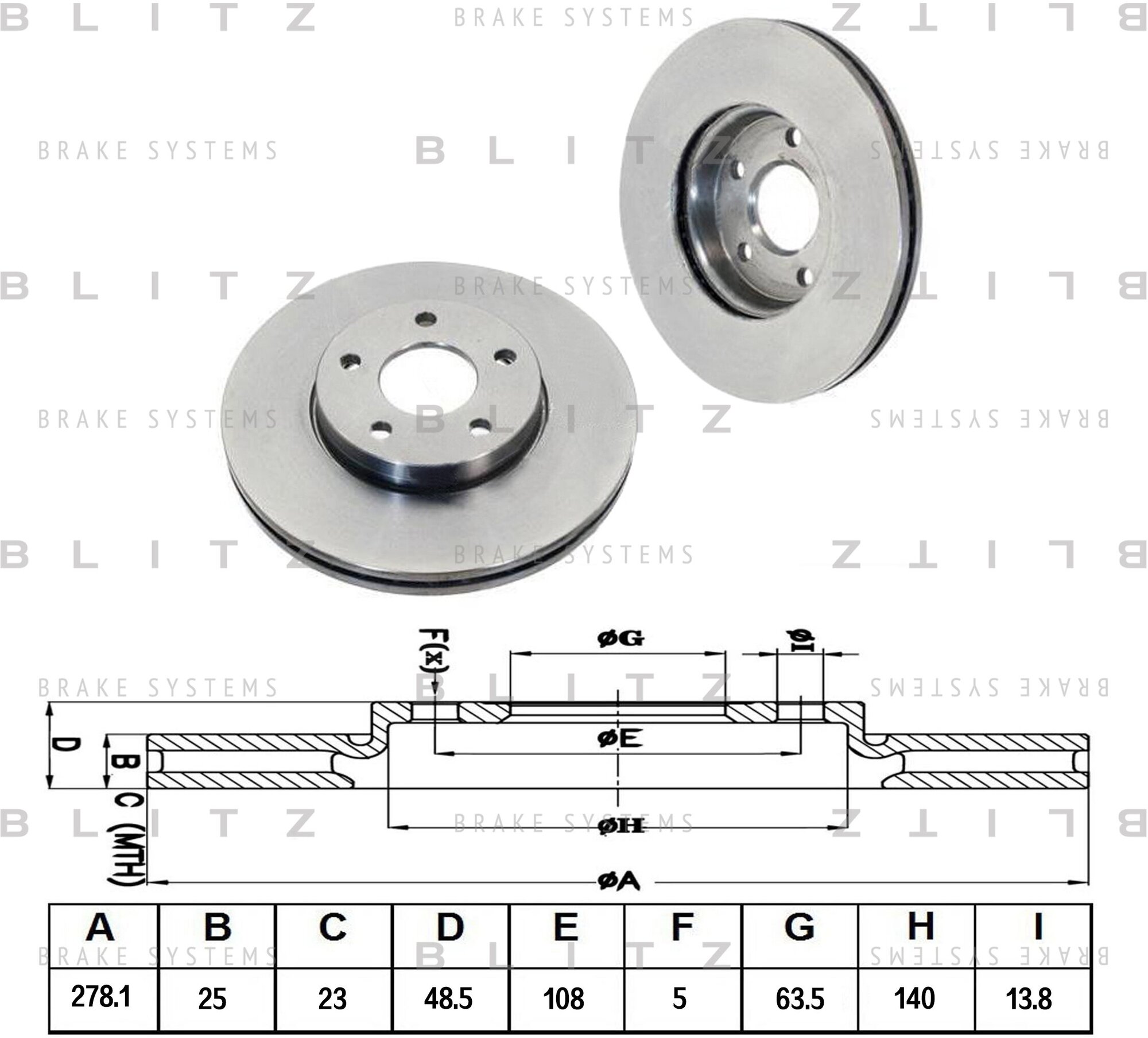 Blitz диск тормозной передний вентилируемый ford focus, c-max 04- volvo s40, v50 04- bs0203, (1шт)