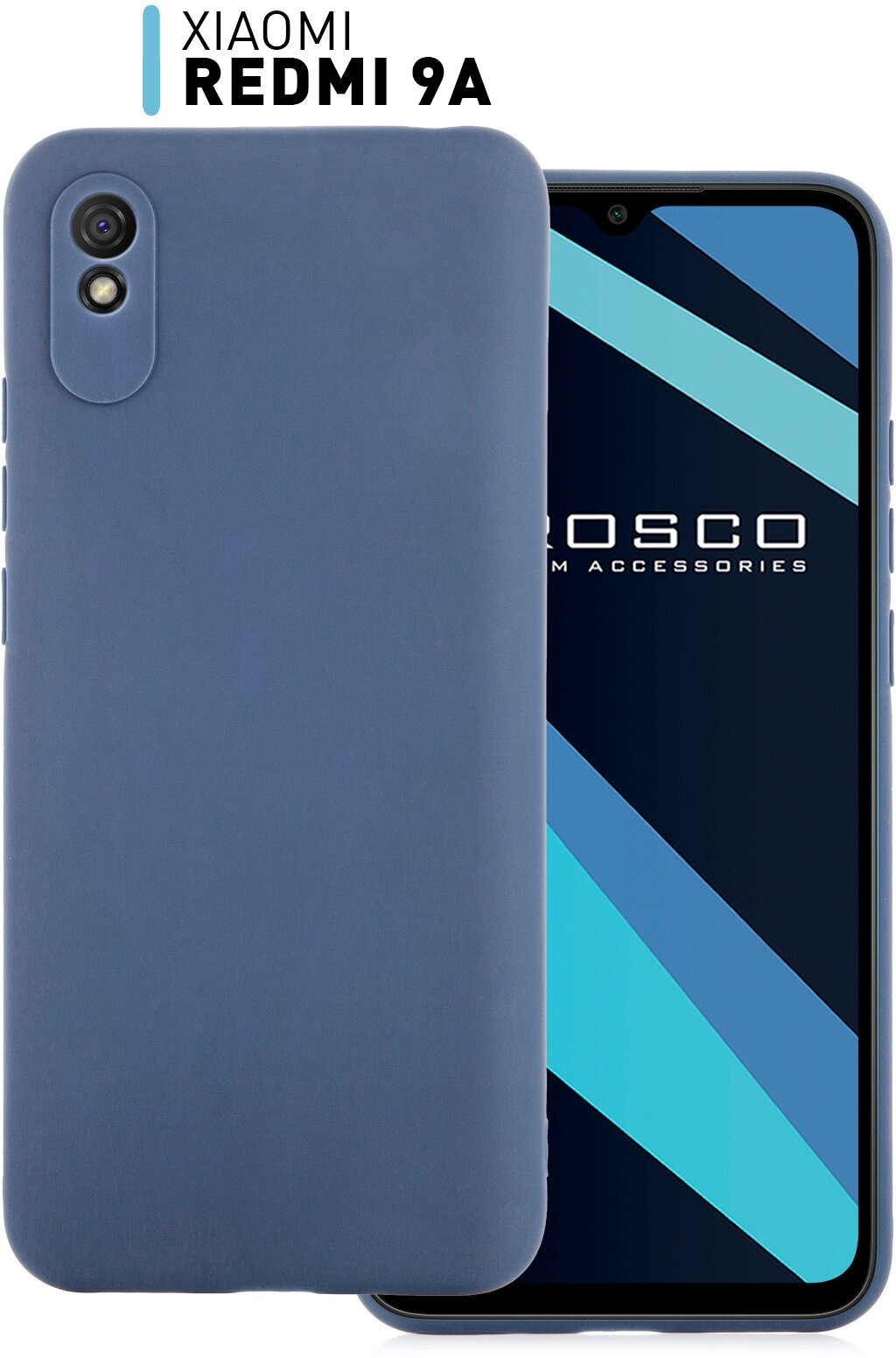 Матовый силиконовый чехол ROSCO для Xiaomi Redmi 9A (Сяоми Редми 9А, Ксиаоми), синий