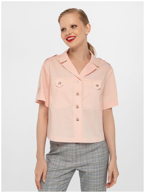 Блуза  Lo, повседневный стиль, трапеция силуэт, короткий рукав, размер 46, розовый