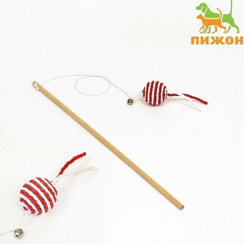 Пижон Дразнилка-удочка с шариком на деревянной ручке, бордовая/белая