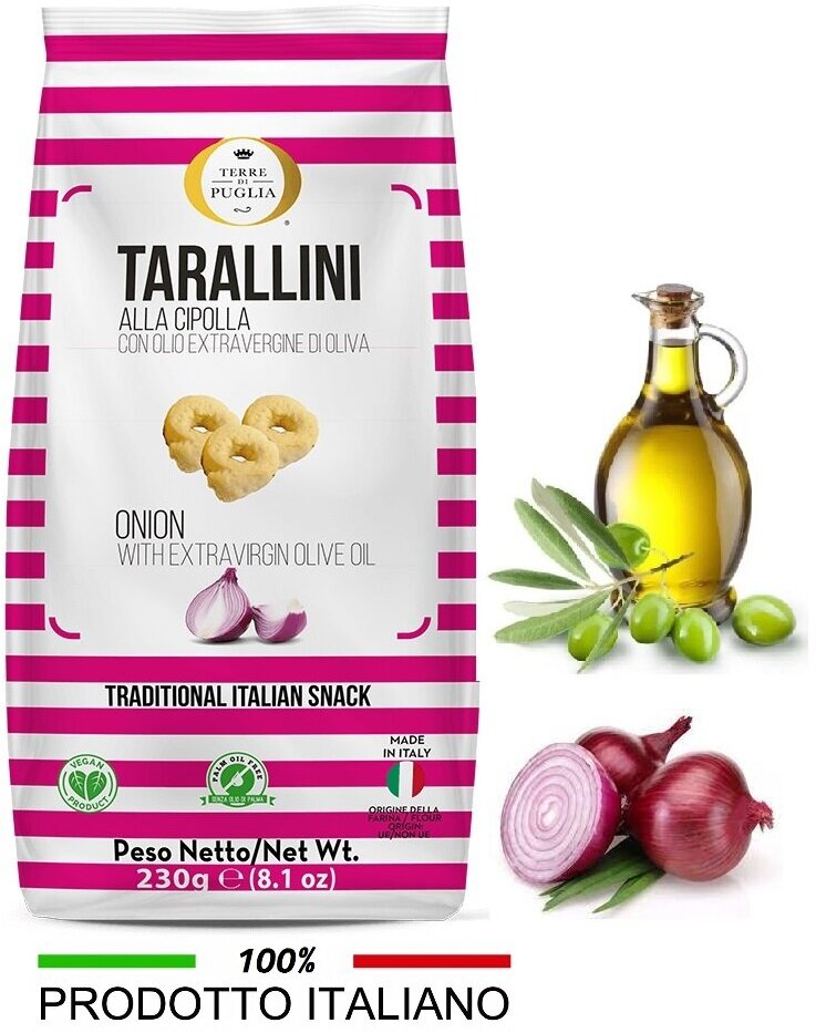 Тараллини Terra di Puglia с лучком и оливковым маслом экстра верджине, Италия 230г - фотография № 1