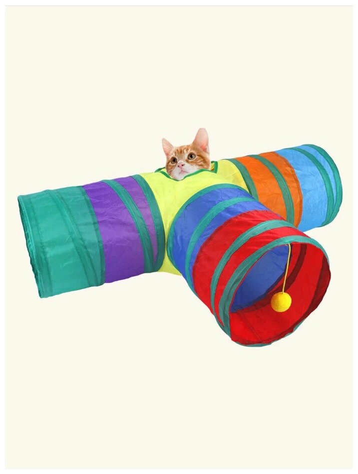 Тоннель для кошек, собак мелких пород, хорьков, кроликов / игровой, цветной большой / 80х30х25 см / интерактивная игрушка для животных - фотография № 2