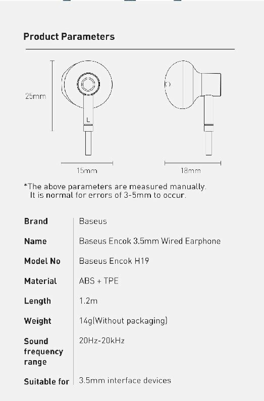 Проводные наушники Baseus Encok H19, черный