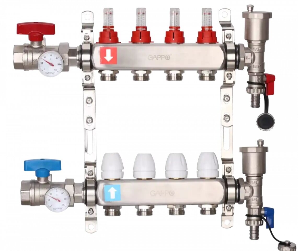 Коллектор регулируемый Нерж с расходомером 10вых Gappo