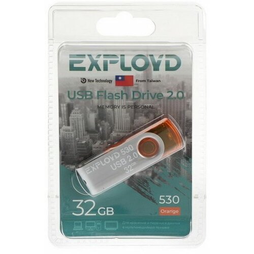 Флешка 530, 32 Гб, USB2.0, чт до 15 Мб/с, зап до 8 Мб/с, оранжевая