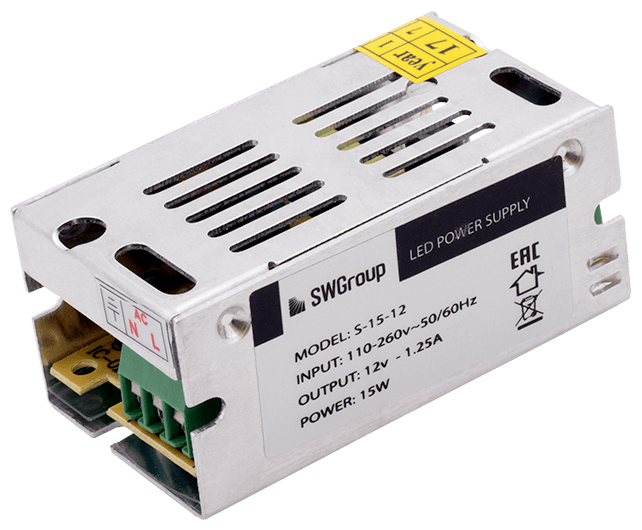 Блок питания для светодиодов 220/12V 15W, IP20 сетка SWGroup - фото №1