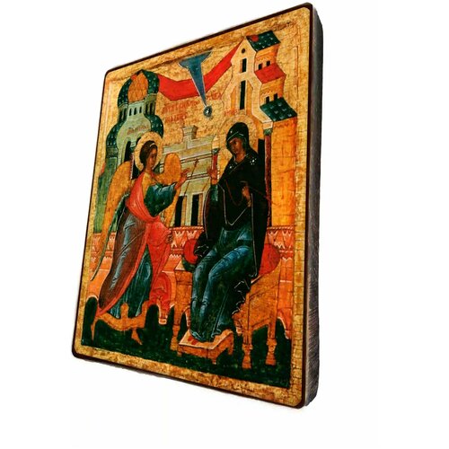 Освященная икона на дереве ручной работы - Господь Кийский Крест С Предстоящими, арт И312, 15х20х1,8 см