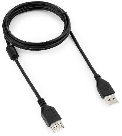 Кабель удлинитель USB 2.0 Pro, AM/AF, экран, ферритовое кольцо, 1,8 м, черный, Cablexpert