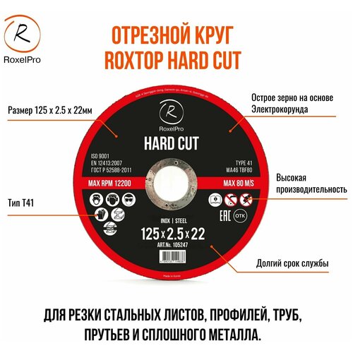 RoxelPro Отрезной круг ROXTOP HARD CUT 125 x 2.5 x 22мм, Т41 roxelpro зачистной круг roxtop hard cut 125 x 6 4 x 22мм т27 25 шт упак