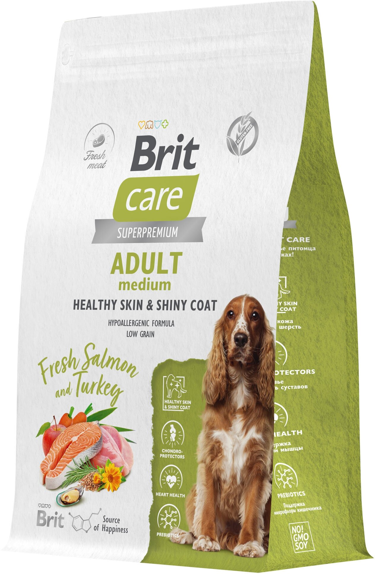 Сухой корм для собак средних пород Brit Care Dog Adult M Healthy Skin&Shiny Coat  здоровая кожа и шерсть с лососем и индейкой