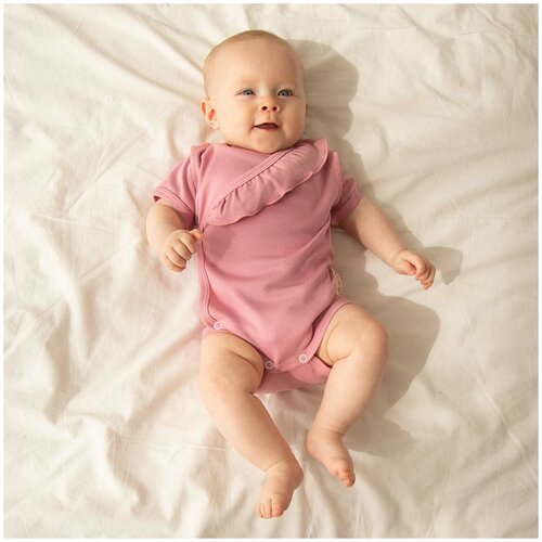 фото Боди детское с коротким рукавом amarobaby nature, модель кимоно, с рюшей, зефир, розовый, 80-86