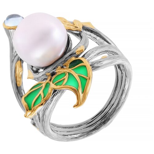 фото Element47 кольцо из серебра 925 пробы с топазами, барочным жемчугом и эмалью yr01432_ko_bt_wb_enam_bj, размер 18