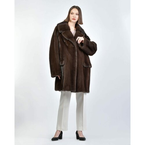 Пальто Skinnwille, норка, силуэт свободный, карманы, размер 46, коричневый