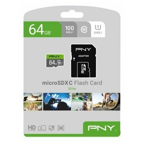 Карта памяти PNY MicroSD UHC-1 Class10, 64 GB карта памяти hama 00213115 microsd uhc 1 class10 64 gb