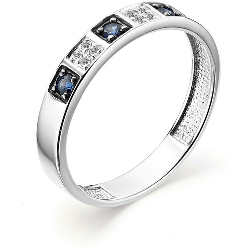 фото Алькор кольцо с сапфирами и бриллиантами из белого золота 12842-202, размер 17