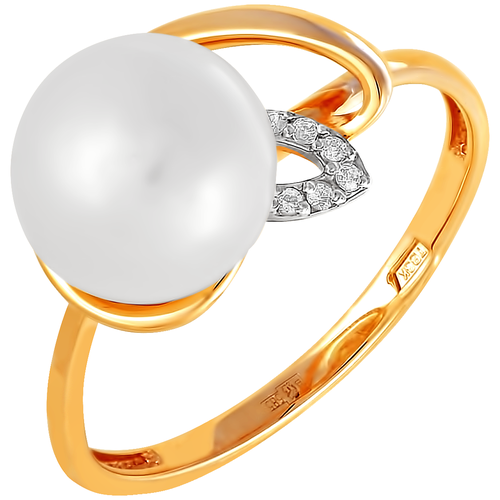 фото Примаэксклюзив кольцо с жемчугом и фианитами из красного золота 190-1-751р, размер 17.5