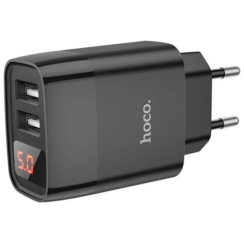 Сетевое зарядное устройство Hoco C86A Illustrious, с дисплеем, dual USB, 2.4A, черный