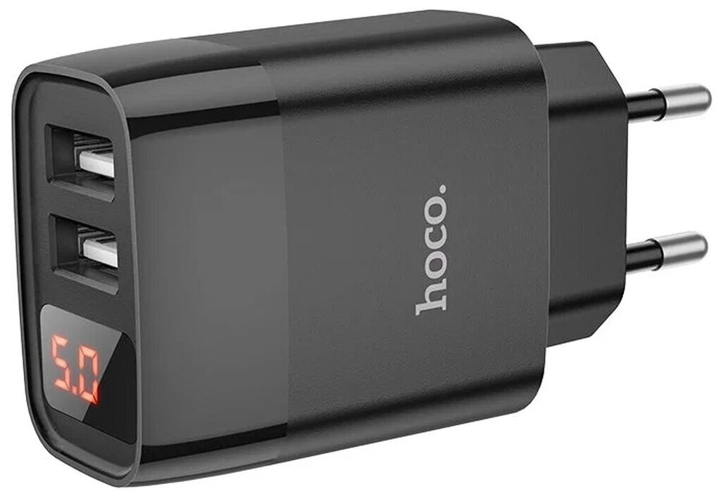 Сетевое зарядное устройство Hoco C86A Illustrious с дисплеем dual USB 2.4A черный