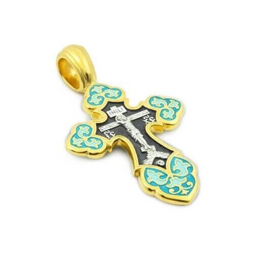 Крестик Деревцов, серебро, 925 проба, чернение, золочение, эмаль