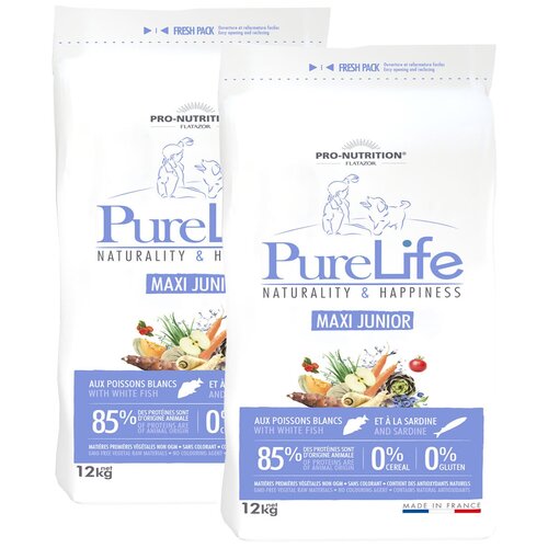 FLATAZOR PURE LIFE JUNIOR MAXI беззерновой для щенков крупных пород с белой рыбой и сардинами (12 + 12 кг)