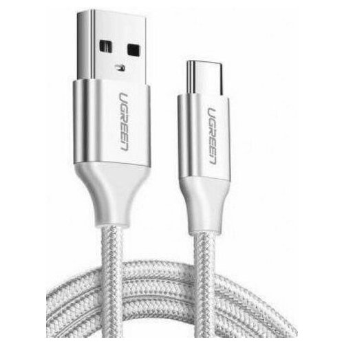 Кабель USB - USB Type-C, 0.25м, UGREEN US288 White (60129) кабель ugreen us288 60133 usb a 2 0 to usb c cable nickel plating aluminum nylon braid 2 метра серебристый белый