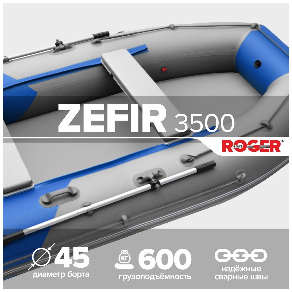 Лодка надувная ПВХ Roger Zefir 3500, цвет (серо-синий)