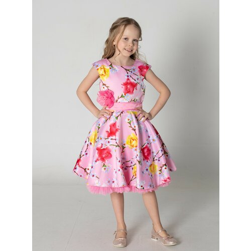 фото Платье нарядное, флористический принт, размер 34, розовый мария