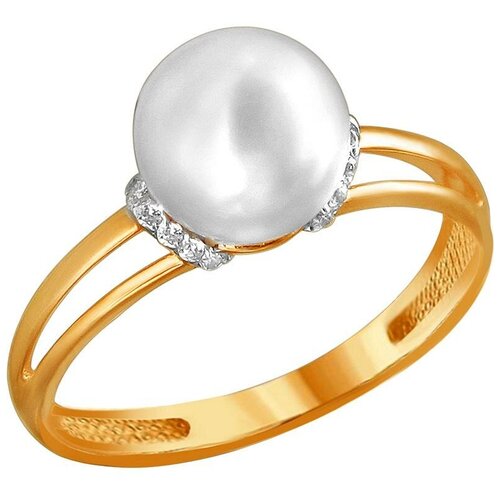 фото Эстет кольцо с жемчугом и фианитами из красного золота 01к3111856-1, размер 17.5