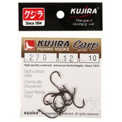 фото Крючки карповые kujira carp 270, цвет bn, № 12, 10 шт.