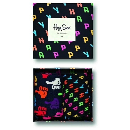 подарочный набор gift box аниме евангелион 25 х 22 х 8 см Носки Happy Socks, 2 пары, размер 36-40, черный, мультиколор