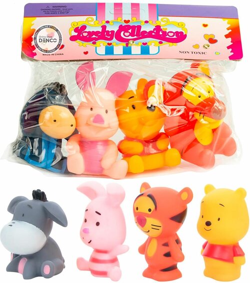 Резиновые игрушки-пищалки для ванны Винни Пух и компания / 4 шт.