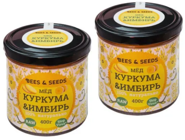 Сет: Медовый урбеч Bees & Seeds. Мёд и куркума, имбирь 400 г. (2 шт.) - фотография № 1