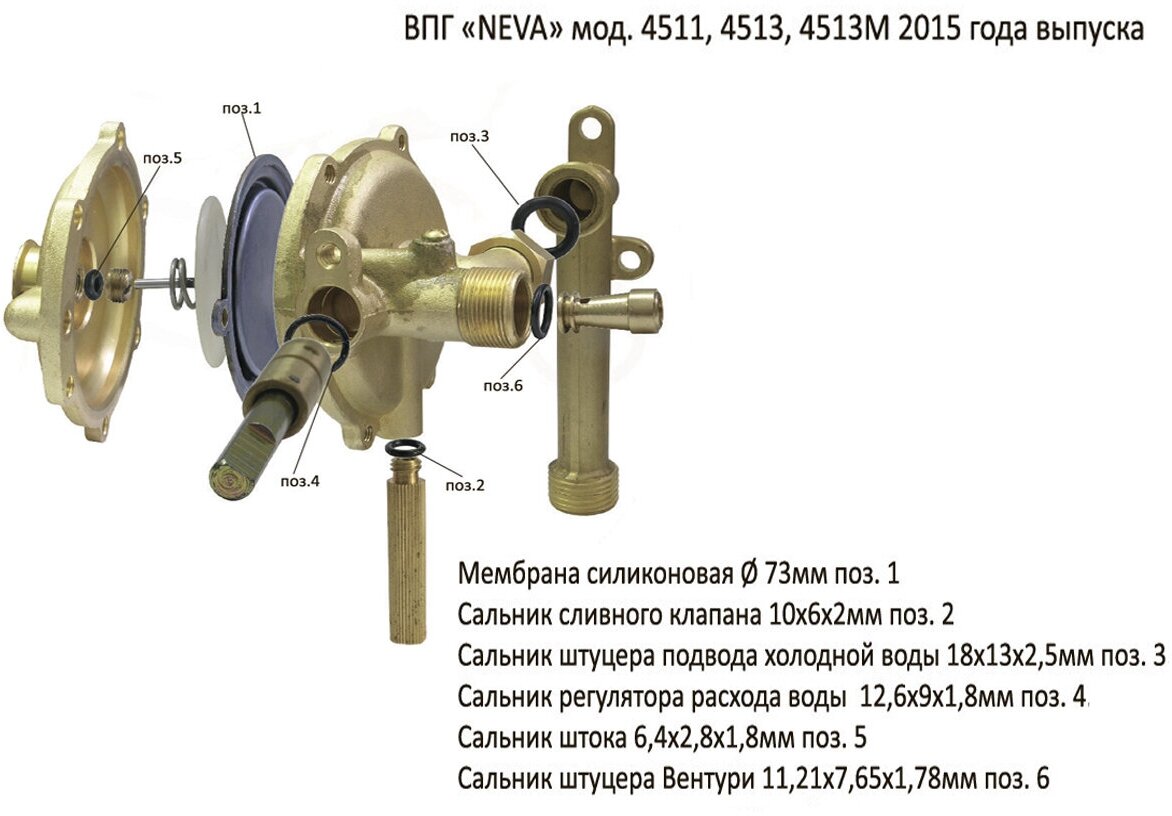 Ремкомплект газовой колонки (водонагревателя) Neva 4511, 4513, 4513М JK с 2015г. в блистере