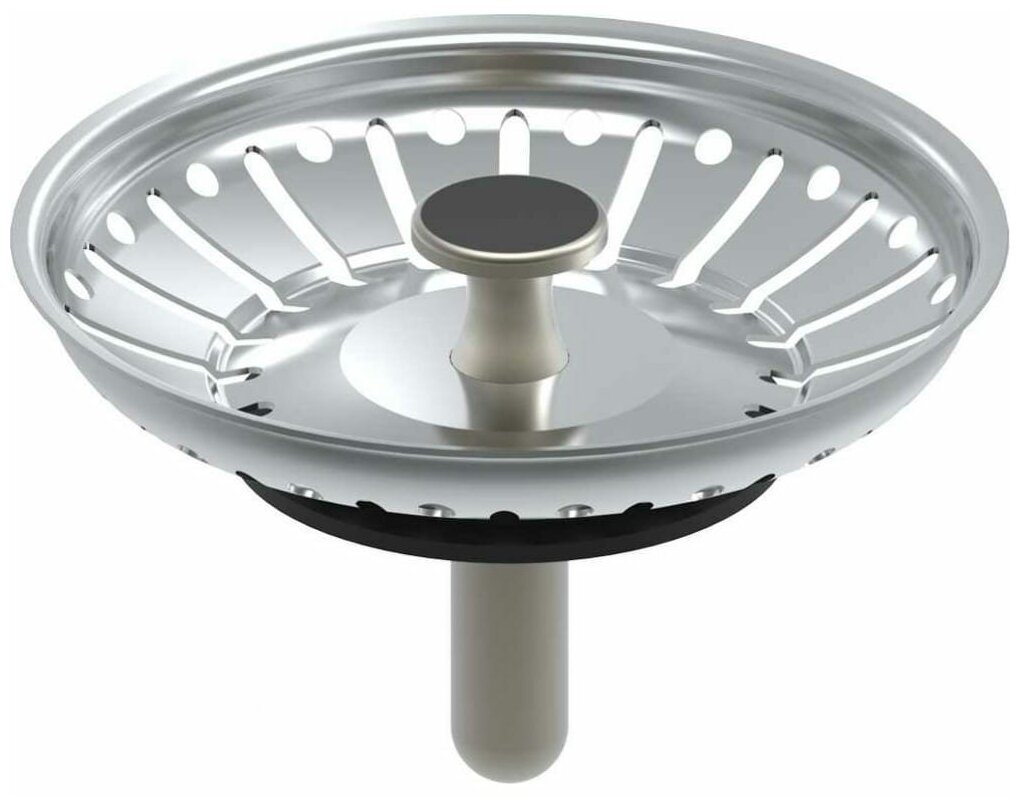 Сетка для раковины кухонной мойки латунная диаметр сливного отверстия 90 мм высота 57 мм цвет хромированный круглой формы Unicorn E100