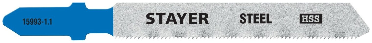 STAYER T118G, T-хвост, HSS сталь, по металлу толщиной 0,5-1,5мм, шаг зуба 1,1мм, раб. длина 50мм, 2шт, Полотна для лобзика, Professional (15993-1.1)