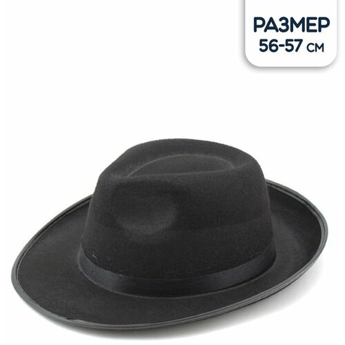 фото Карнавальный головной убор riota шляпа гангстер, черная с черной лентой, 1 шт