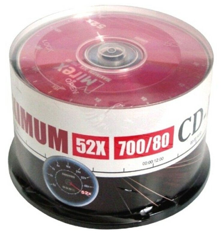 Диск CD-R Mirex 700MB, 52x, комплект 50шт, Cake Box (UL120052A8B)