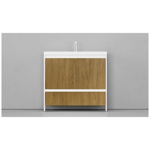 Тумба с раковиной Velvex Klaufs 90.2D.1Y напольная, белая, шатанэ