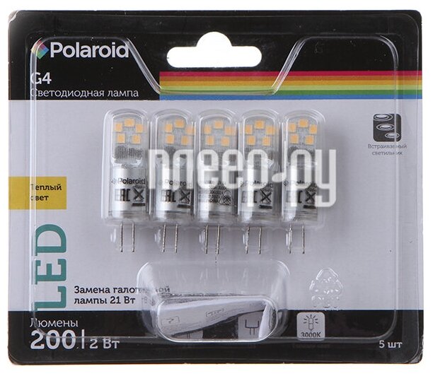 Polaroid Светодиодная лампа 12V G 2W 3000K G4 200lm уп. 5шт PL-G412V23/5