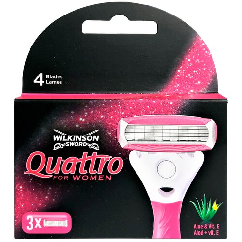 Wilkinson Sword Quattro for Women Сменные лезвия, 3 шт., с 3 сменными лезвиями в комплекте wilkinson sword intuition sensitive сменные лезвия 3 шт с 3 сменными лезвиями в комплекте