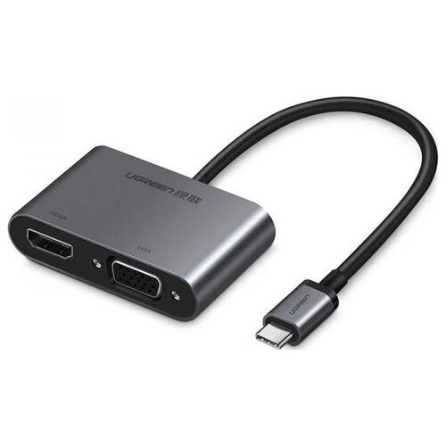 Переходник/адаптер UGreen USB type-c - HDMI/VGA CM162, 0.1 м, 1 шт., серый космос переходник адаптер ugreen mm123 usb type c hdmi vga 30843 белый