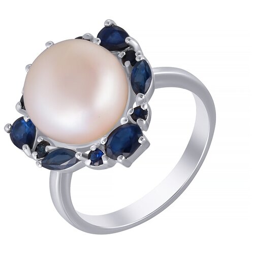 фото Element47 кольцо из серебра 925 пробы с культивированным жемчугом и корундами kr130039_ko_cr_wp_wg, размер 17