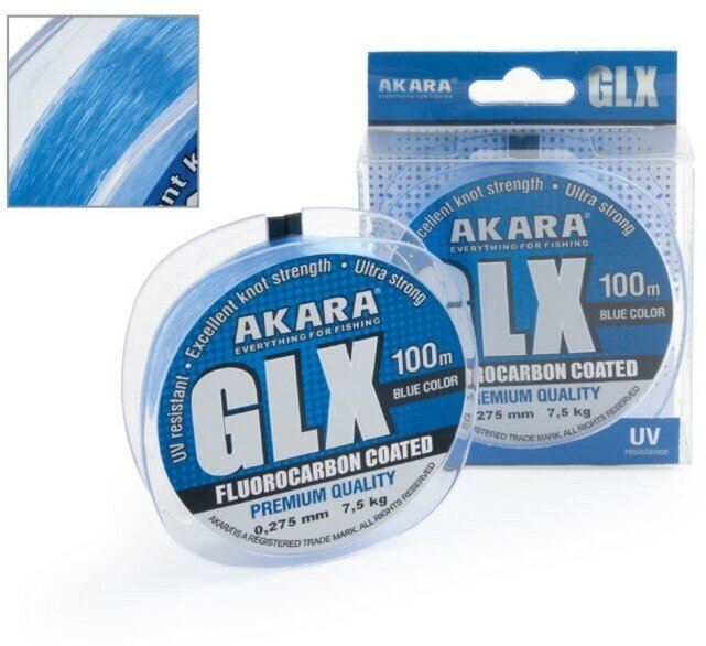 Akara Леска Akara GLX Premium Blue, диаметр 0.25 мм, тест 6.35 кг, 100 м, голубая