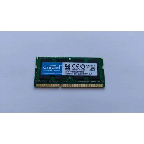 Оперативная память Crucial 1.5в DDR3 4 ГБ 1066 MHz SO-DIMM PC3-8500 1x4 ГБ (CT102464BF850n)