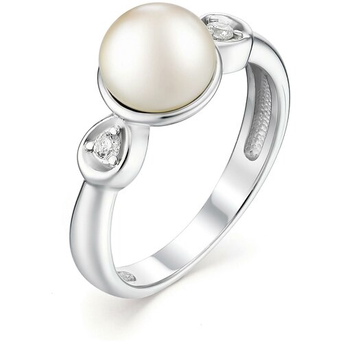 фото Алькор кольцо с жемчугом и фианитами из серебра 01-1278-00жб-00, размер 17.5
