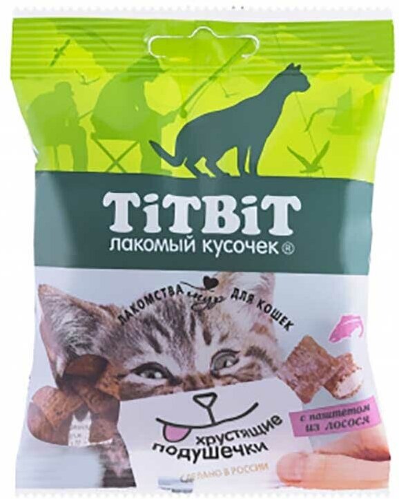 Лакомство для кошек TitBit хрустящие подушечки с паштетом из лосося 30г 3892