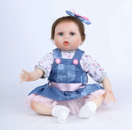 Кукла реборн мягконабивная NPK Doll в сарафане, 55 см. Кукла младенец Reborn