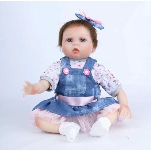 Кукла реборн мягконабивная NPK Doll в сарафане, 55 см. Кукла младенец Reborn