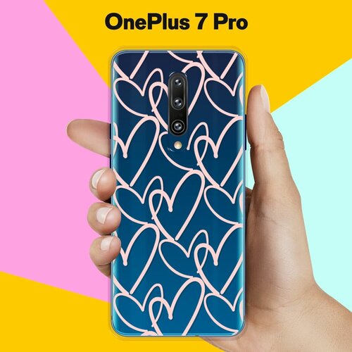 Силиконовый чехол на OnePlus 7 Pro Розовые сердца / для ВанПлас 7 Про силиконовый чехол на oneplus 7 pro ванплас 7 про розовые пионы